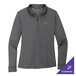 A Port Authority women's steel gray long sleeve polo shirt with green embroidery.