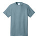 A stonewashed blue Port & Company T-shirt.