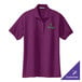 A deep berry Port Authority polo shirt with a logo on it.