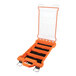 An orange and black Klein Tools component box with four compartments.