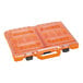 An orange plastic Klein Tools MODbox with compartments and a handle.