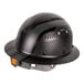 A Klein Tools carbon fiber hard hat with a black shell and brim.