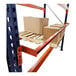 A Interlake Mecalux pallet rack with boxes on it.