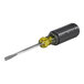 A close-up of a Klein Tools screwdriver with a yellow and black handle.