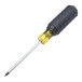 A Klein Tools screwdriver with a yellow handle and black tip.