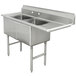 An Advance Tabco stainless steel two compartment sink with right drainboard.