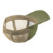 An olive green and khaki Sport-Tek trucker cap with mesh back and front panels.