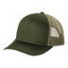 A green and tan Port Authority trucker cap with a mesh back.