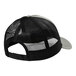 A heather gray and black 5-panel trucker cap with a black mesh back strap.