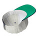 A grey and blue 6-panel hat with a green brim.