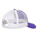A purple and white Port Authority trucker cap with white mesh.