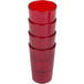 A stack of Cambro ruby red plastic tumblers.