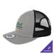 A customizable heather gray and black New Era trucker cap with mesh back.