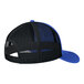 A Port Authority black and blue trucker cap with mesh back.