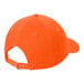 An orange baseball hat with a metal buckle.