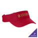 A red Sport-Tek Contender visor with a customized logo in gold.
