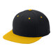 A black and gold Sport-Tek snapback cap with 6 panels.