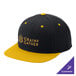 A black and gold Sport-Tek snapback cap.
