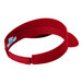 A red Port & Company visor with a white label and blue band.