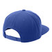 A blue 6-panel baseball cap with a strap.