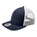 A navy and white New Era 6-panel trucker cap with mesh back.