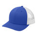 A royal blue and white Sport-Tek trucker cap with mesh back.