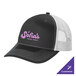A gray and white trucker cap with white mesh and white trim.