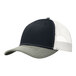 A black and white Port Authority trucker cap with a grey and white stripe.