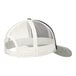 A white and grey Port Authority trucker cap with mesh back.