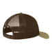 A tan and brown Port Authority trucker cap with a mesh back and front.