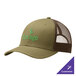 A khaki trucker cap with a brown mesh back.