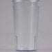 A close-up of a clear Cambro plastic tumbler.