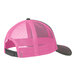 A grey and neon pink Port Authority trucker cap with mesh.