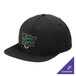 A black Port Authority camper cap with customized text in white.