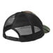 A black and brown Port Authority 6-panel trucker cap with a camo pattern and mesh back.