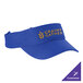 A blue Sport-Tek Contender visor with a logo on it.