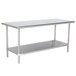 A stainless steel Advance Tabco work table with an undershelf.