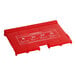 A red plastic Regency shopping cart seat with four compartments.