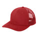 A red Port Authority trucker cap with a mesh back.