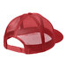 A red structured trucker cap with a mesh back and front.