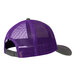 A grey and purple trucker cap with a mesh back.