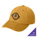 A yellow Port Authority dad cap with a dandelion logo on it.