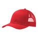 A red Port Authority trucker cap with mesh back.