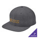 A dark heather grey structured 6-panel snapback cap with a logo on the front.
