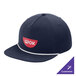 A river blue 5-panel camper cap with navy and white rope detail.