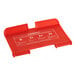 A red plastic tray with white text that reads "Regency Red Shopping Cart Seat" and four symbols.