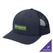 A navy Sport-Tek trucker cap with a green logo on the front.