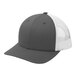 A graphite and white Sport-Tek trucker cap with a mesh back.