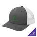 A grey and white Sport-Tek trucker cap with mesh back and structured front panels.