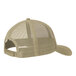 A close-up of the back of a tan Port Authority trucker cap with mesh back.